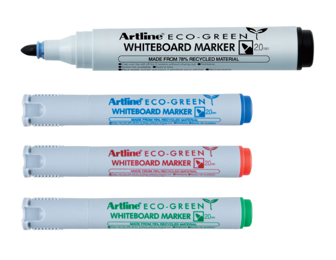 2.0mm Bullet Dry Safe Eco-Green Whiteboard Markers - Sold by the Dozen