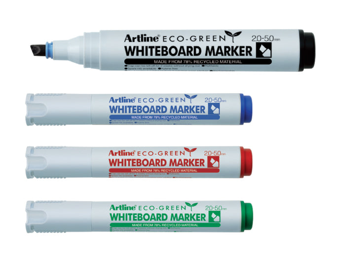 2.5mm Chisel Dry Safe Eco-Green Whiteboard Markers - Sold by the Dozen
